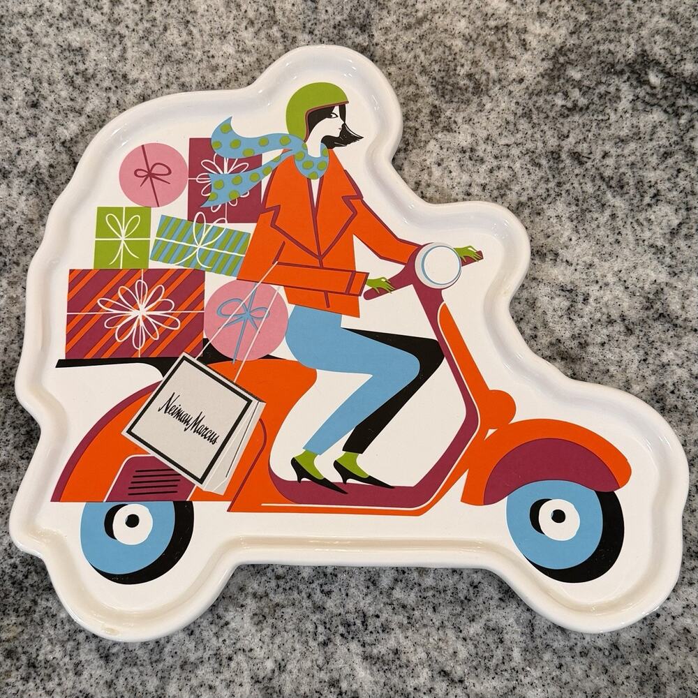 Girl on Scooter Serving Tray/Plate NEIMAN MARCUS Promotional Shopping Bags Gifts